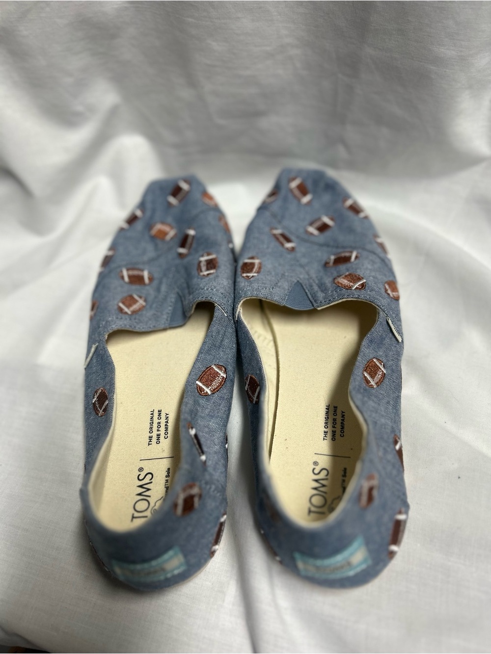 TOMS Women’s Blue Chambray Embroidered Footballs Ortholite Flats Shoes Size 9.5 - Picture 8 of 9